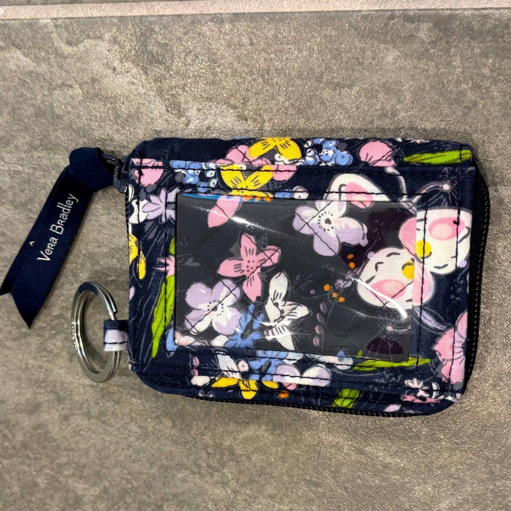 VGUC Vera Bradley zip-around wallet, Bloom Boom Navy floral